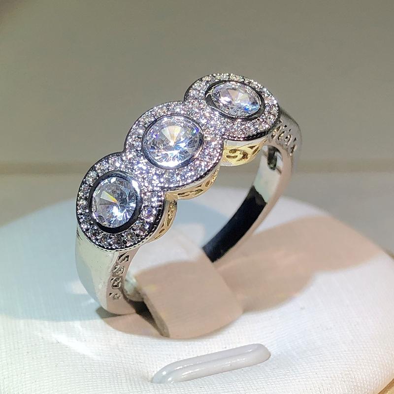 

Новое поступление Круглые кольца для помолвки и свадьбы с цирконом AAAA+ с камнем для женщин Роскошный дизайн с белым цирконом Модная бижутерия 6