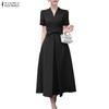 ZANZEA Women Elegant V-Neck Casual Short Sleeve Dress
