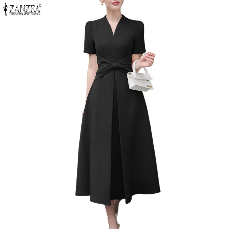 ZANZEA Women Elegant V-Neck Casual Short Sleeve Dress