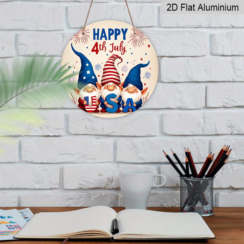 Patriotic Wall Decor, Vintage Independence Day Hanging Decor with Happy 4th of July, American Flag Gnomes, Fireworks & Stars - Lightweight Durable