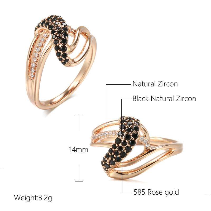 Luxury Rose Gold Ring For Women Fashion Geometry Natural Black Zircon Waves Rings For Women Vintage Wedding Jewelry