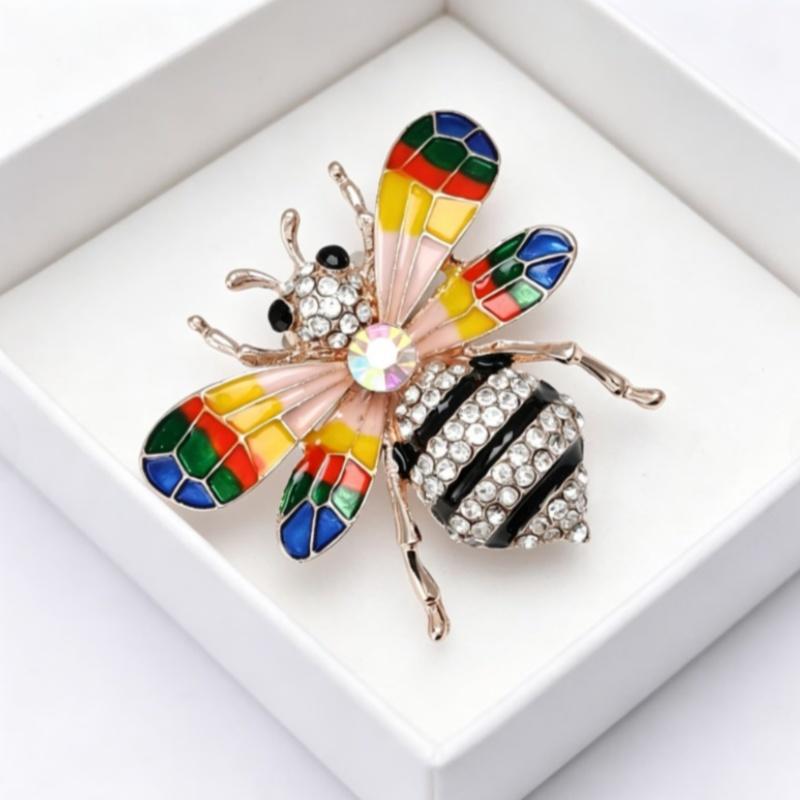 Exquisite Rhinestone Bee Brooch Smooth Enamel Colorful Wings Sparkling Crystal Pin for Women Daily Gifting Accessory