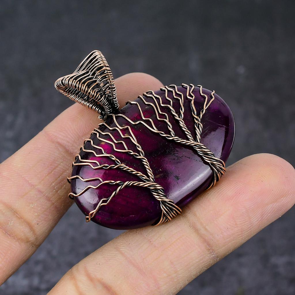 Natural Purple Labradorite Copper Wire Wrap Tree Of Life Pendant 1.77" F9b57