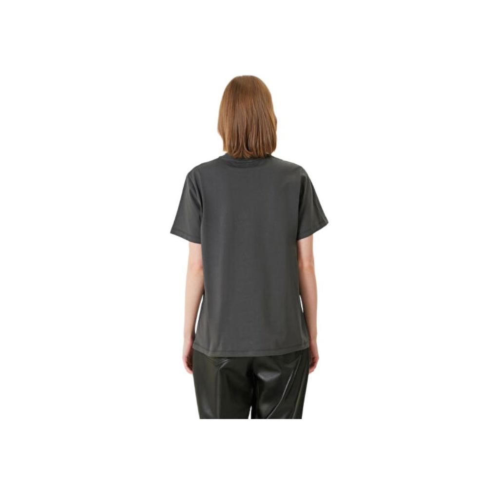 Ganni Letter Print Round Neck Short Sleeve T-Shirt Women tops Dark-Gray T3590490