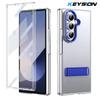 KEYSION Transparent Case for Samsung Galaxy Z Fold 7 Hard PC Metal Kickstand Shockproof Phone Cover with Glass Screen Protector