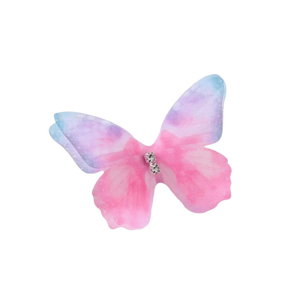50Pcs 3D Organza Fabric Butterfly Appliques Gradient Color Rhinestone Chiffon Butterfly Embroidered Patches Translucent
