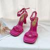2025 Spring and Summer Fairy Wind Square Head Word with Sandals Female Internet Celebrity Strap Stiletto Cross Strap Celebrity High Heels
