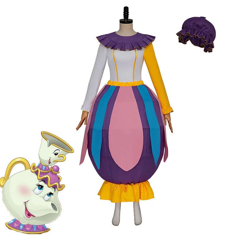 Die Schöne und das Biest Mrs. Potts Cosplay Kostüm im Prinzessinnen-Stil für die Halloween-Party