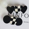 French Acetate Black Plaid Round Heart Spring Hair Clip - Elegant Black & White Design
