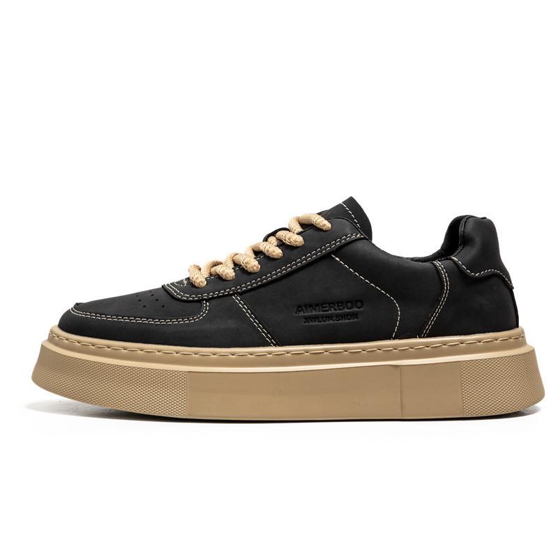 "2024 Retro Leather Low-Top Outdoor Workwear Sneakers - Breathable, Thick-Soled, Trendy Korean Men's Shoes for Spring and Summer"