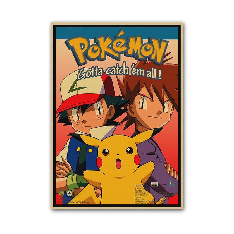 Vintage Pokemon Pikachu Squirtle Bulbasaur Poster Print Anime Canvas Painting Mural Children Bedroom Home Wall Art Decoration