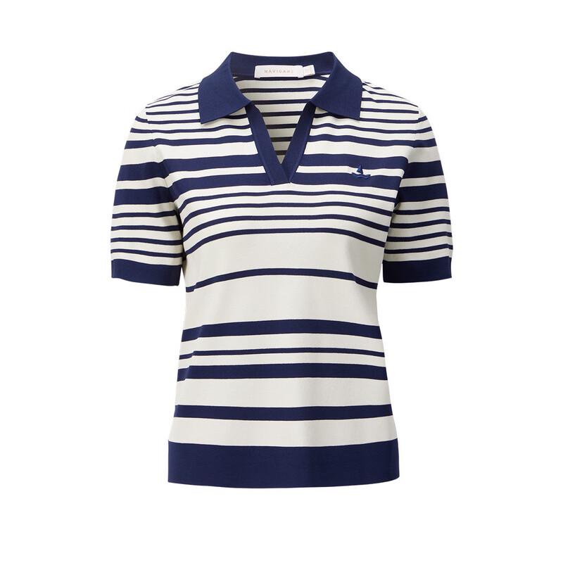 Navigare Striped Pullover Knit Polo Shirt