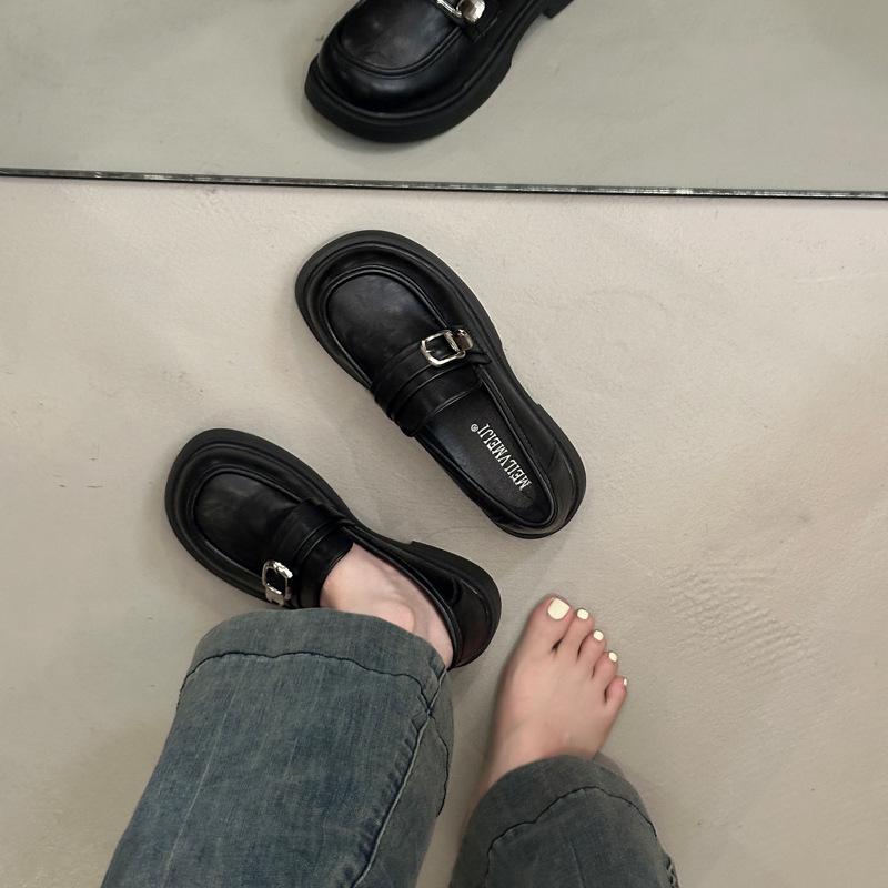 French brown retro thick-heeled loafers women's autumn 2025 new round head platform Mary Jane small leather shoes