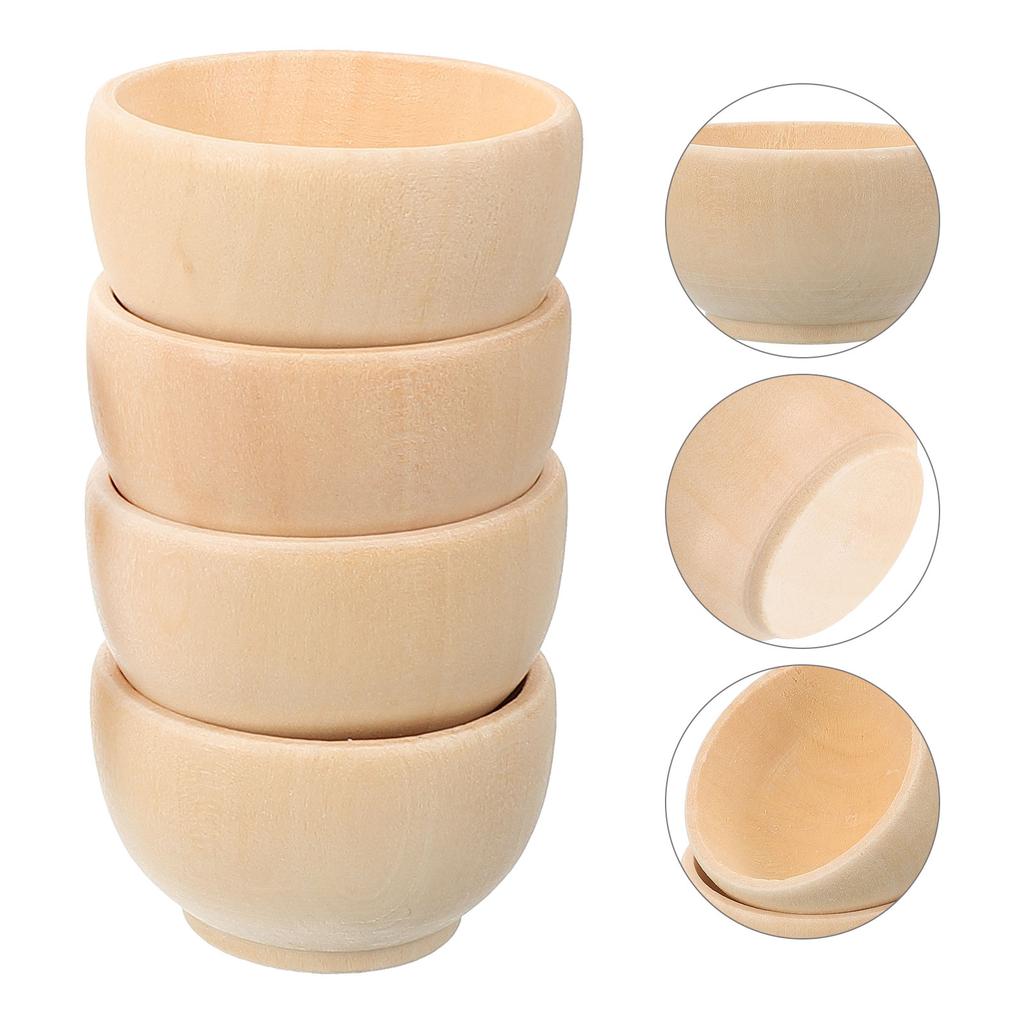 10pcs Small Unfinished Wooden Bowls Natural Wooden Blank Bowls For Crafts Drawing Painting Ornament Model Toy Child Mini Cutlery