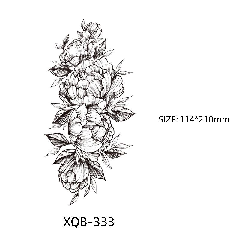 Waterproof Black & White Sketch Flower Half Sleeve Tattoo Stickers