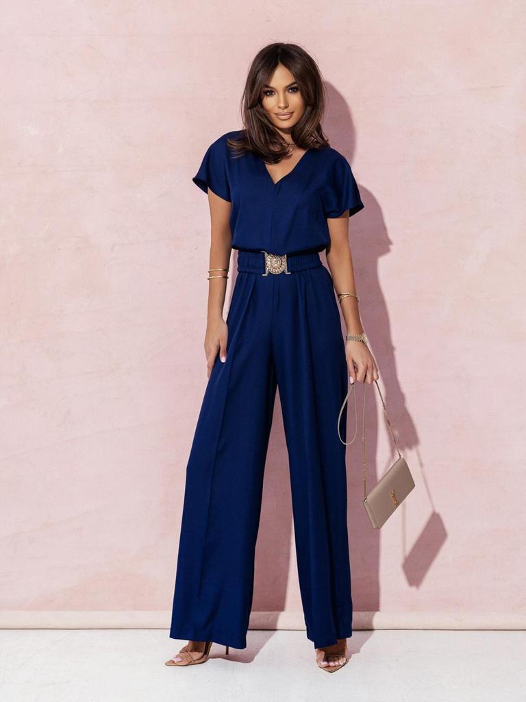 2024 Summer V-Neck Wide Leg Short Sleeve Jumpsuit