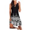 Women Summer  Print Hollow Out Sleeveless Loose Tank Mid Dresses