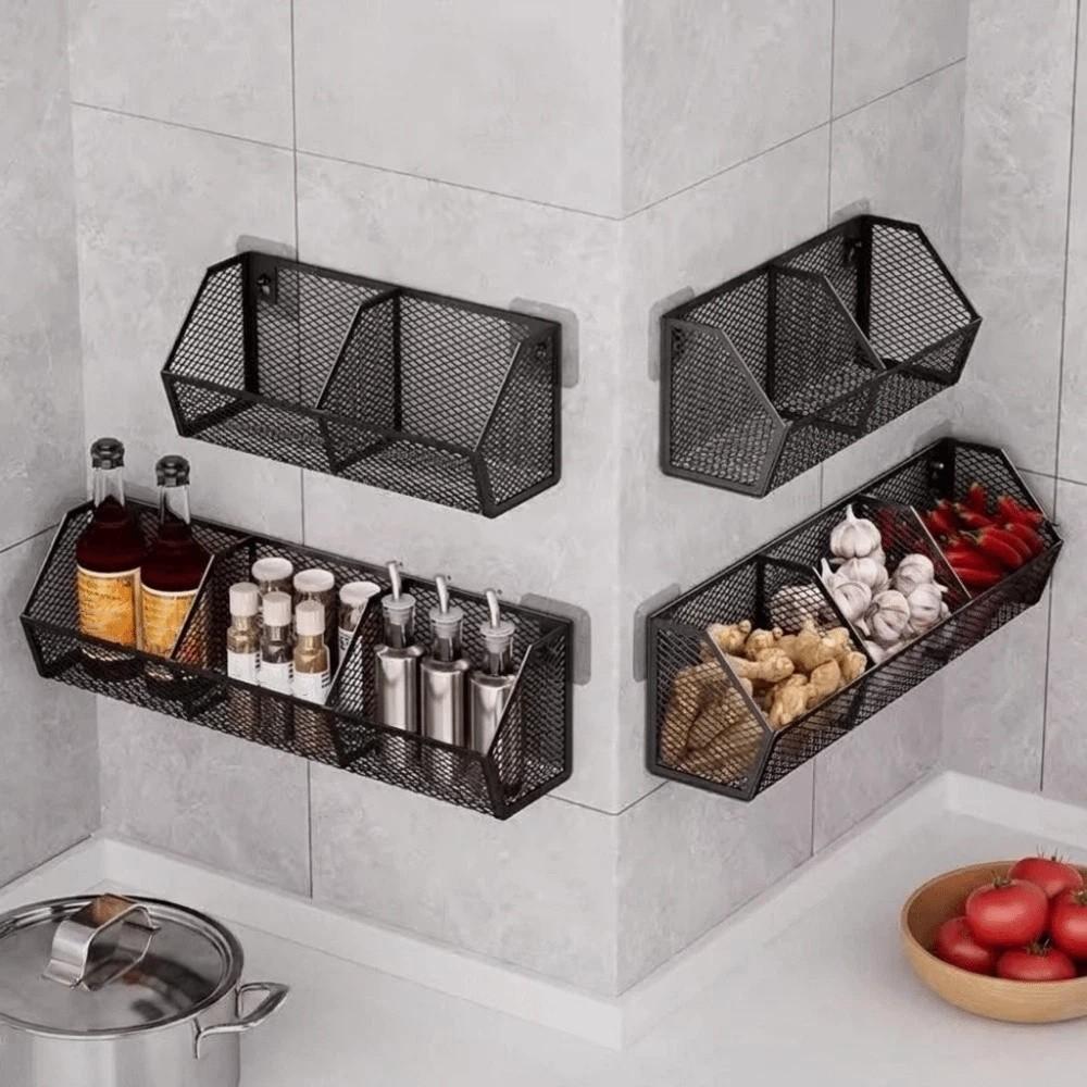Large Capacity Vegetable Fruit Storage Rack Carbon Steel Seasoning Storage Organizer  Bathroom