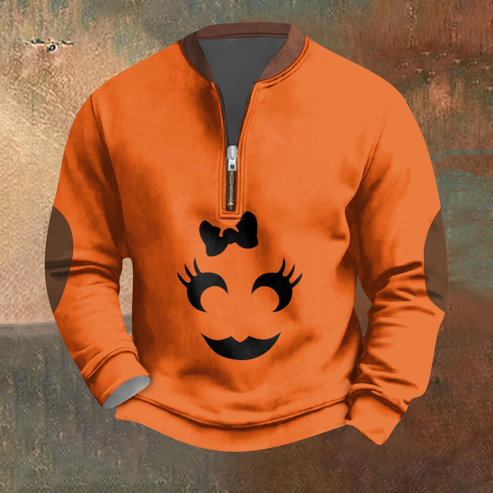 Halloween Print - Men s Loose, Casual, Versatile Round-neck Multi-color Pullover Hoodie L