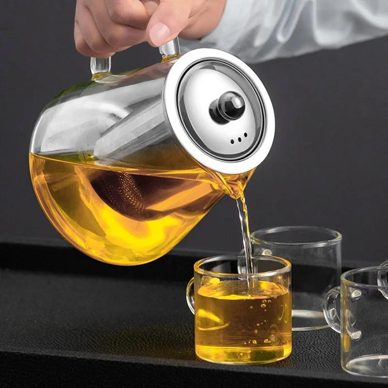 Heat Resistant Glass Teapot With Stainless Steel Tea Strainer Infuser Flower Kettle Kung Fu Teawear Set Puer Oolong Pot
