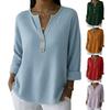 Damtoppar V-ringning Knappar Halvknäppning Långärmad Pullovertoppar Enfärgad Lös passform Våffelstruktur Mjuk Stretchig Vardagstoppar