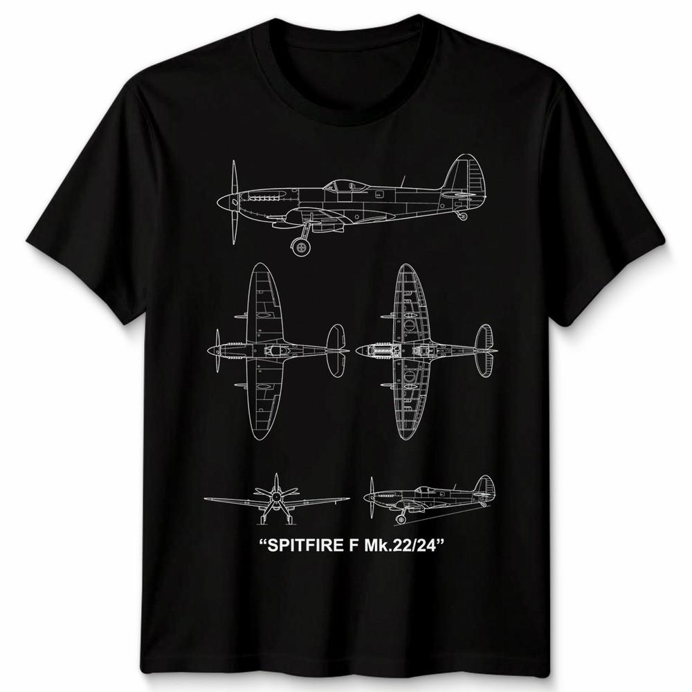 Fighter Aircraft Unisex T Shirt Technical Drawing Blueprint Ww2 Graphic Top