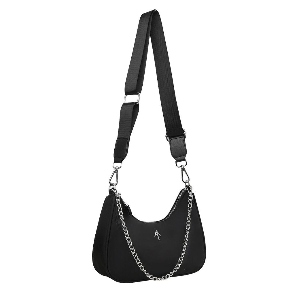 Classic Black Chain Bag For Women Stylish Hobo Shoulder Handbag With Waterproof Nylon
