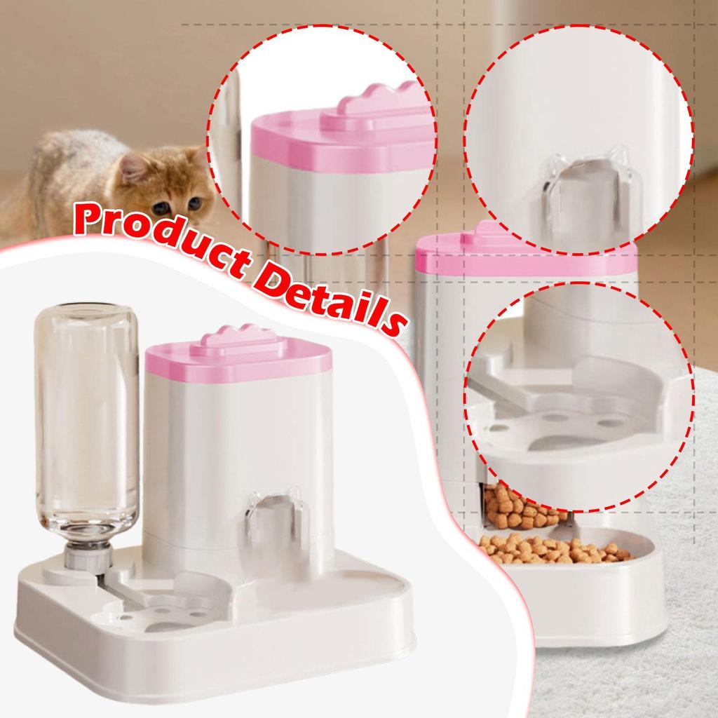 Food Feeder and Waterer Automatic Double Bowl Stable Non Slip Pet Feeding Dispenser for Dog Home Use