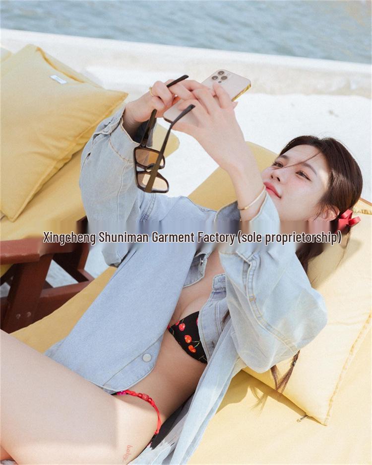 Plavky ve stylu thajských blogerek s třešňovým potiskem: Sexy dámské bikiny pro malá prsa