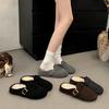 Large Size Retro Woolen Bag Head and Half Slippers for Women To Wear Outside Autumn and Winter New Models with One Pedal and Thick Bottom Gray.