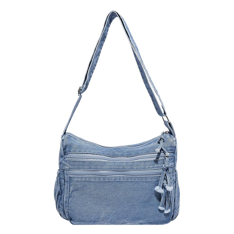Vintage Style Denim Shoulder Bag for Women, Retro Blue Jean Crossbody Handbag, Cute Grunge Alt Gift for Teen Girls, for School