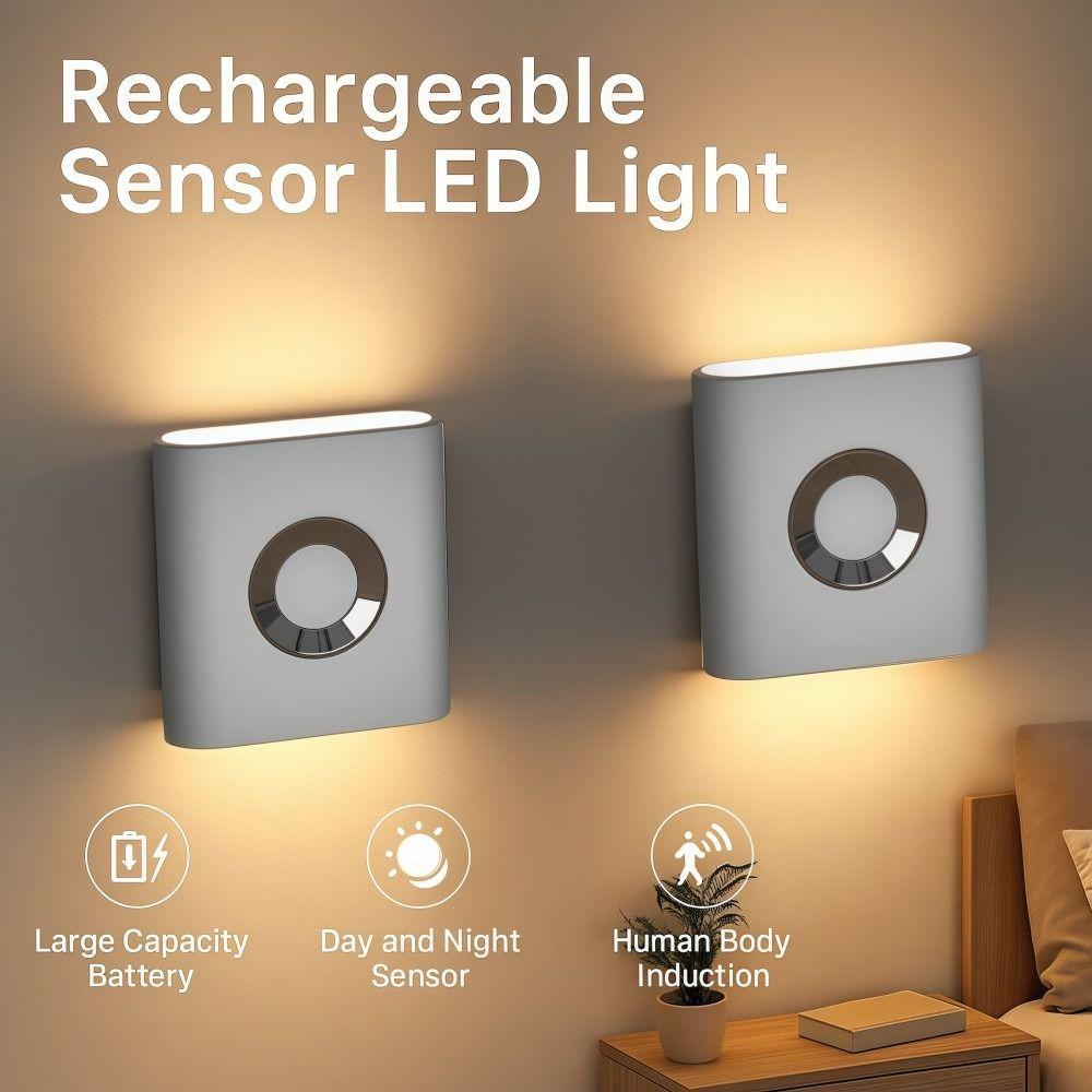Rechargeable Motion Sensor Light LED Energy Saving EU US Plug Wireless Night Light Wall-mounted Warm White Light Wall Lamp