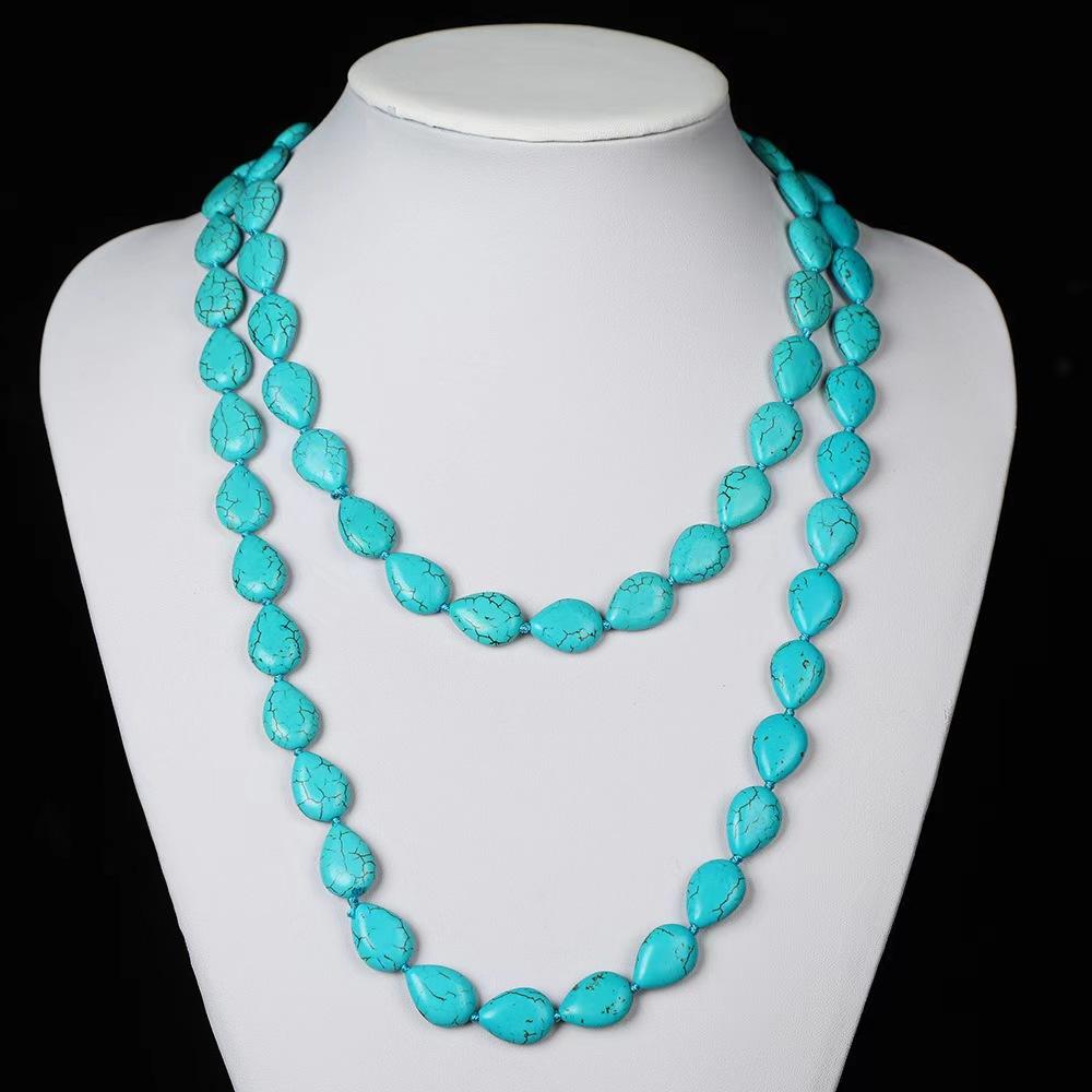 Original Design 1.2m Hand-Knotted Turquoise Long Necklace, Y2K Revival Boho Chic Layering Statement Piece, Minimalist Handmade Jewelry Gift for Women
