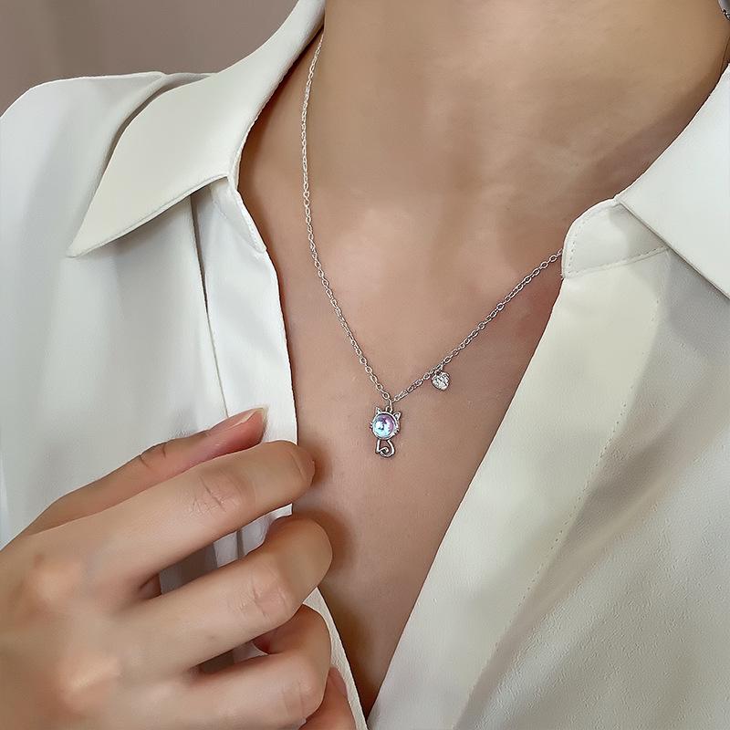 Unique Design Moonstone Cat Collarbone Chain Female Light Luxury Day Cute Pet Cat Claw Necklace