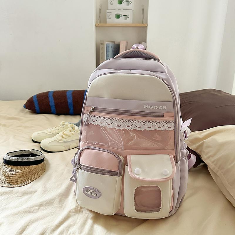 College Colorblock Schultasche Damen Reiserucksack Leichtgewichtiger Klassenrucksack