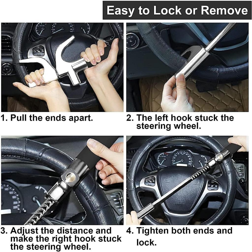 Car Steering Wheel Lock, lootaan The Anti Theft Device for Cars, Universal Car Steering Wheel Lock, Adjustable Vehicle Anti-Theft Lock with 3 Keys