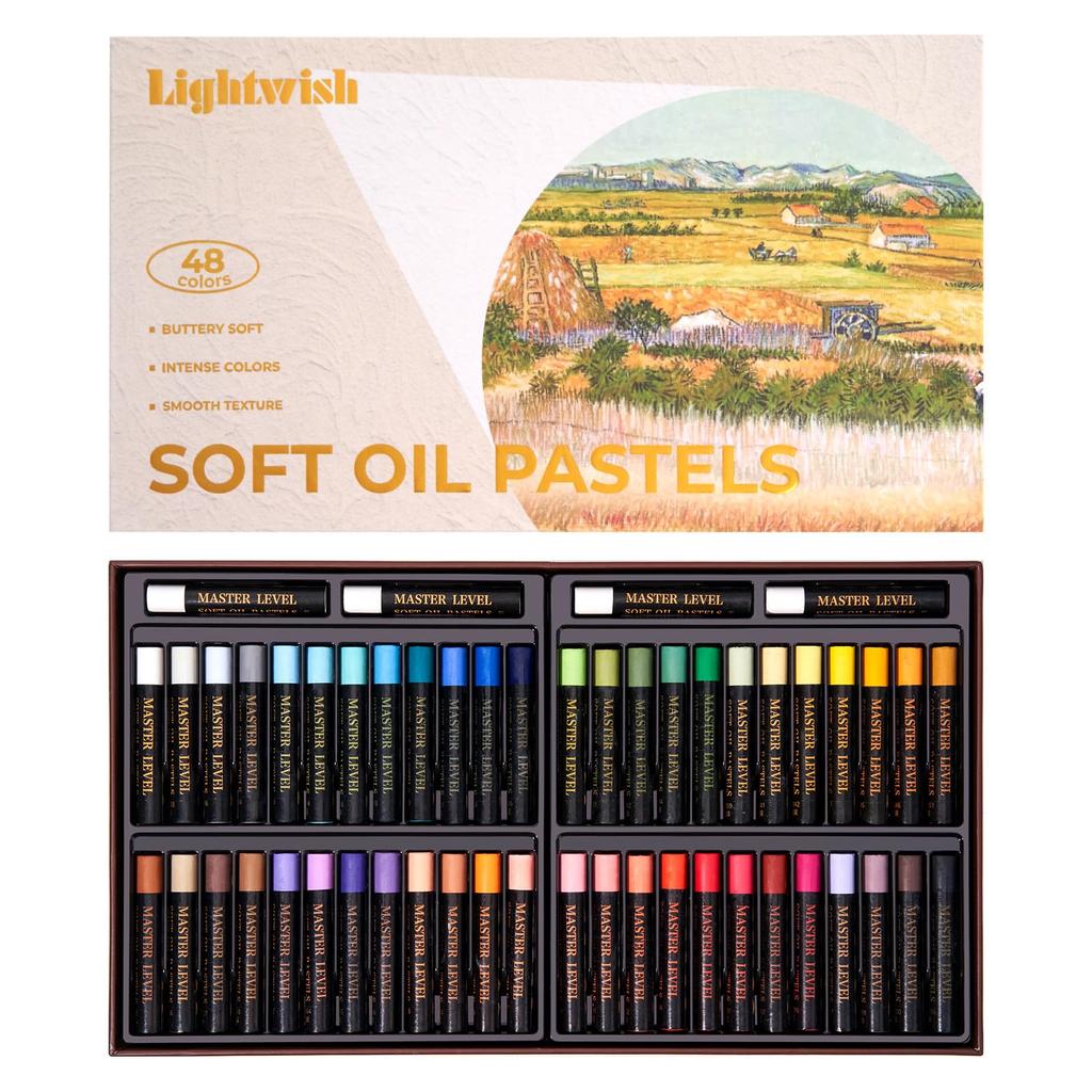 LIGHTWISH Professional Soft Oil Pastels 52-Piece Set (48 Colors + 4 White) | High-Density Pigments, Creamy Color Development | Suitable for Layering a