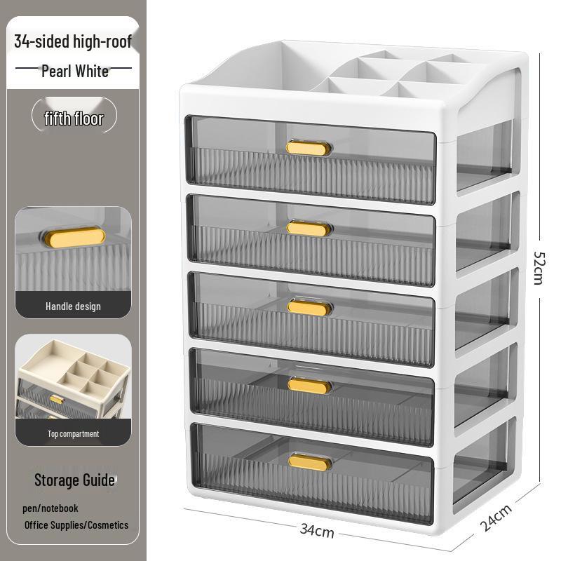 Multi-layer Desktop Organizer: Drawer-Type Storage Box for Office Supplies, Stationery, and Cosmetics