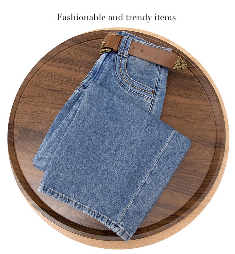 High Waist Light Blue Curved Knife Women's Jeans - Spring/Autumn 2026 Collection, Tummy Concealing Fashionable Wide-Leg Loose Fit.