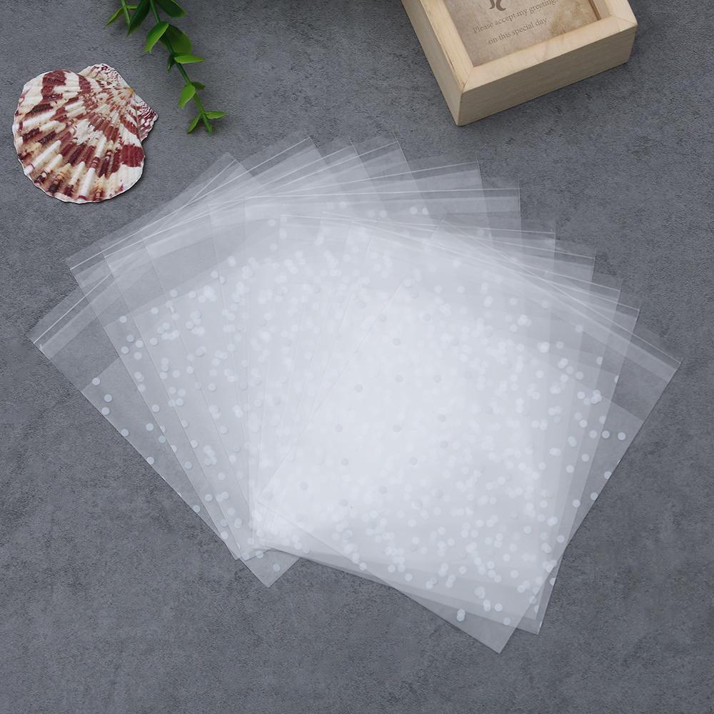 100 PCS Gift Cookie Baking White Dots Self Adhesive Plastic Packaging Bag Seal OPP