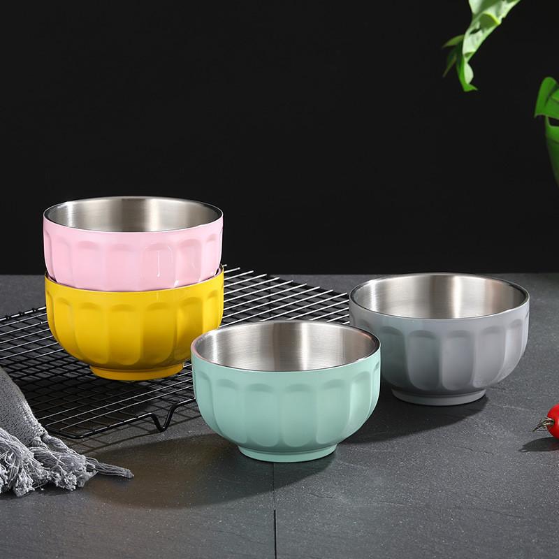 Kulatá miska s dvojitou stěnou z nerezové oceli Izolovaný rámen Ovocná polévka Misky na salát Kuchyňské nádobí Protiskluzové dno Nádoba na potraviny
