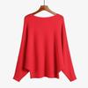 Women's Casual Fashion Knitwear One Neck Batwing Pullover Hem Elastic Soft Breathable Sweater Loose Simple Solid Comfortable Thread Knit Tops