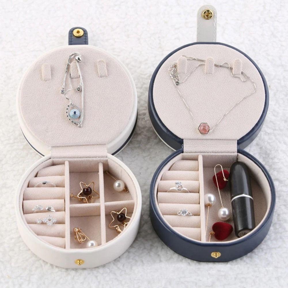 Double Layers Portable Earrings Storage Case Divided PU Leather Jewelry Container Women