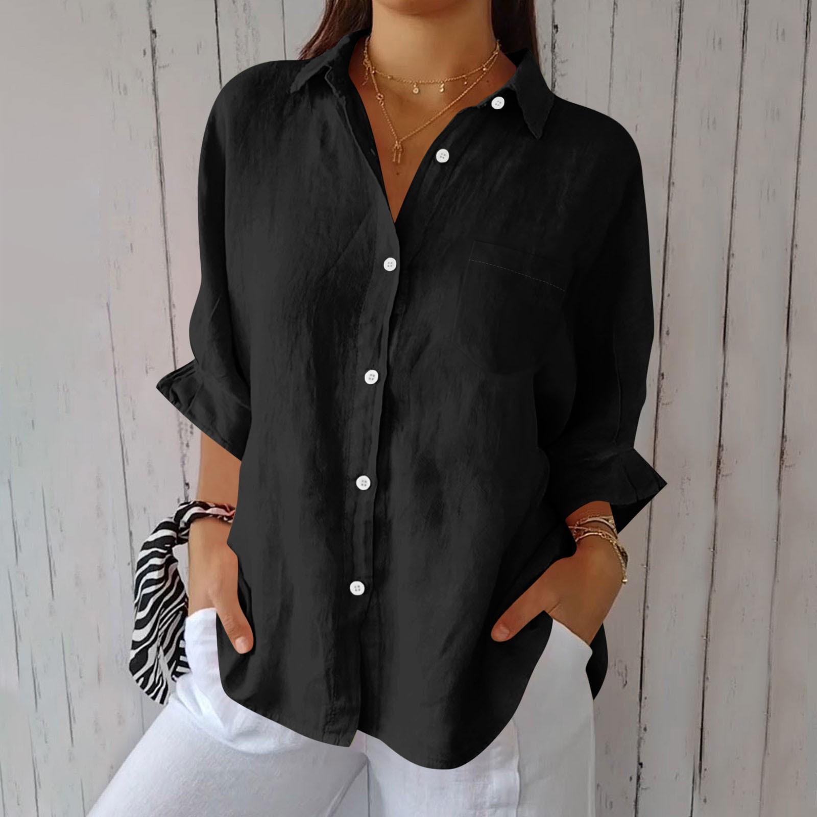 

T Shirts For Women Pleated V-Neck Dressy Casual Blouses Printing Short Sleeve Summer Tops Loose Fit M чорний