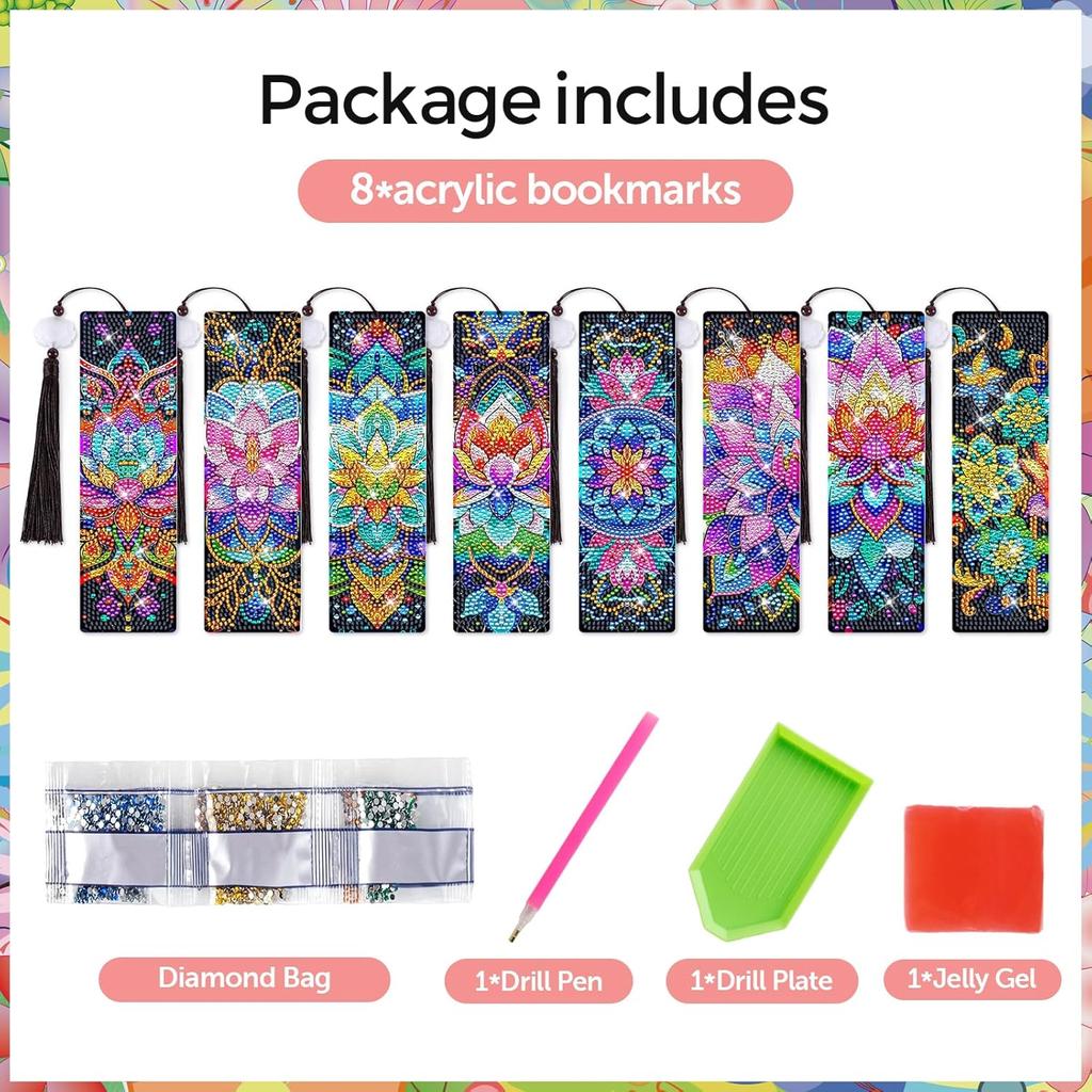 5D Diamond Art Bookmarks Mandala Beaded Tassel Bookmark Creative Japandi Design for DIY Hand-painted Projects