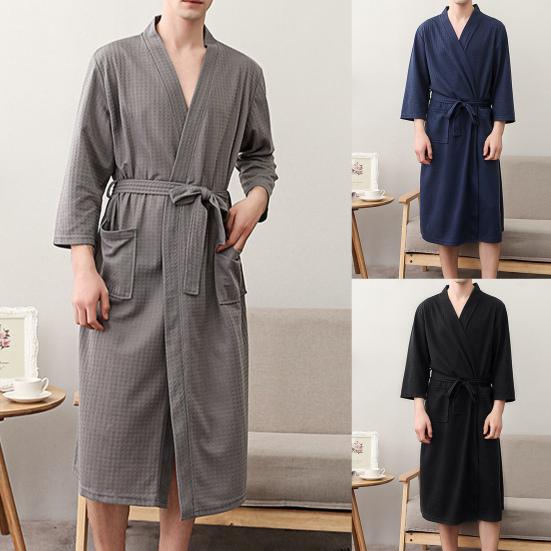 Men Bathrobe Solid Color V Neck Cardigan Water Absorption Oversize Male Pajamas