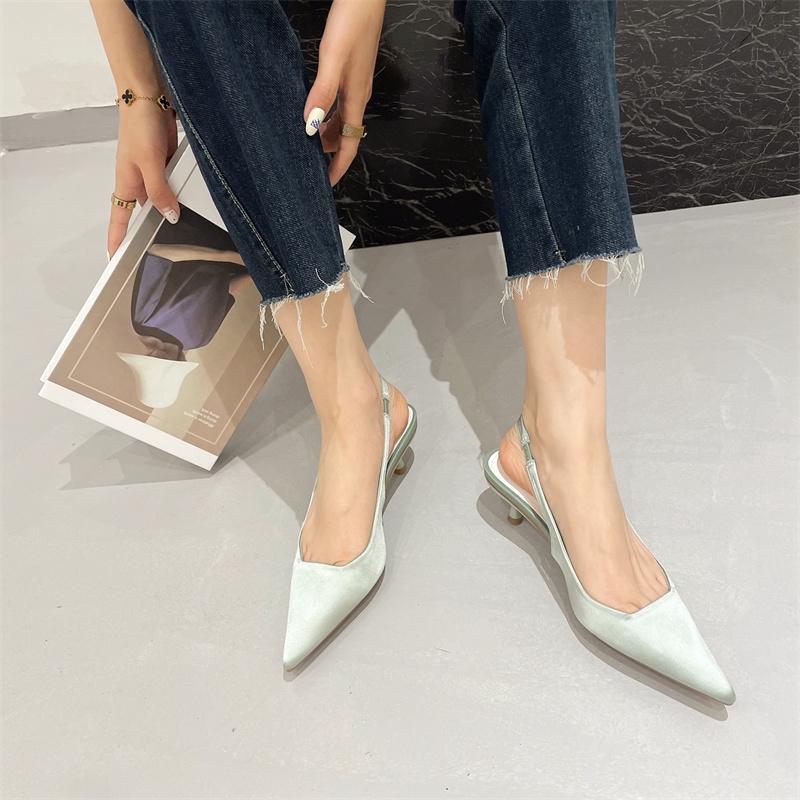 Módní špičaté dámské sandály 2024 nové letní formální boty tenké vysoké podpatky elastický pásek dámské mules