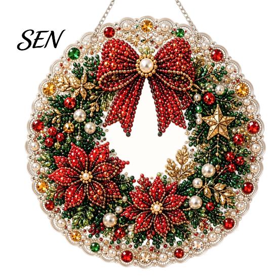 Christmas Tree Ornaments Acrylic Hanging Ornament, Faux Pearl Art DIY Painting Holiday Gift Ideas Suncatcher, 20cm Glowing Window Decor for