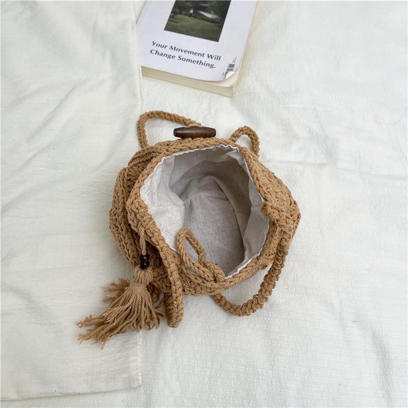 Hand Knitted Bag Women's Lightweight French Artistic Handbag Bucket Woven Shoulder Bag Semicircle Handheld Bag KTB