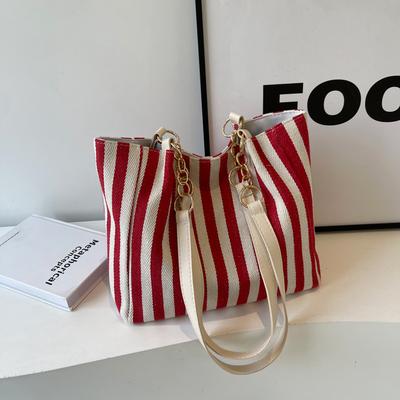 Striped Large-capacity Fashion Handbag 2025 Spring New Versatile Ins Shoulder Underarm Bag Tote Bag